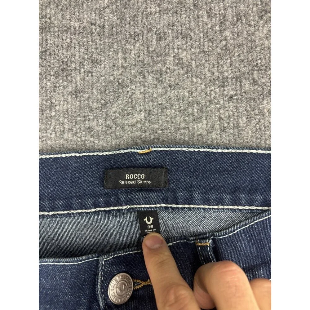 True‎ Religion Rocco Relaxed Skinny Jeans Mens 36x31 Dark Blue Stretch Denim